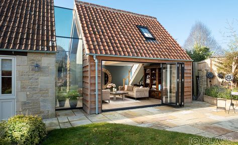 Three Gables, Barn Extension, Uk Architecture, Glass Walkway, Eco Houses, Cottage Extension, Frameless Glass Balustrade, Garden Workshop, Twin House