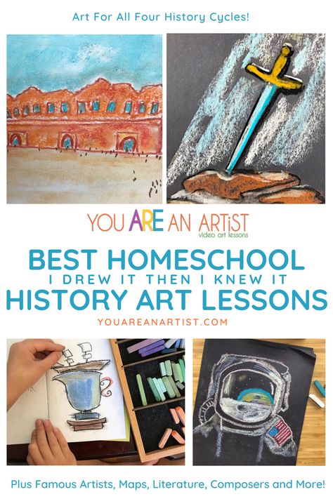 Art Lessons Homeschool, Draw And Write Through History, Preschool History Lessons, Art History Curriculum High School, Homeschool Art Class Ideas, Art For Homeschoolers, Art Unit Study, History Unit Studies, Upper Elementary Crafts Art Projects