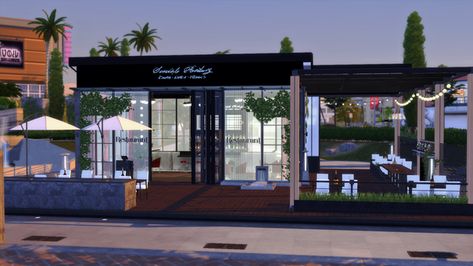 ADM_BlackGlass Restaurant | Patreon Ts4 Restaurant, Sims4 Restaurant Cc, Sims4 Restaurant, Sims 4 Restaurant Build Cc, Sims Restaurant, Sims 4 Fancy Restaurant, Sims 4 Restaurant Cc Patreon, Restaurant Sims 4, Sims 4 Brunch Restaurant