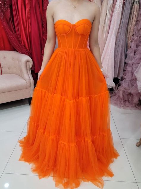 Orange Evening Dresses, Tulle Long Prom Dress, Sparkly Prom Dresses, Tulle Evening Dress, Dress Tulle, Custom Size Dresses, A Line Prom Dresses, Tulle Prom Dress, Dress Measurements