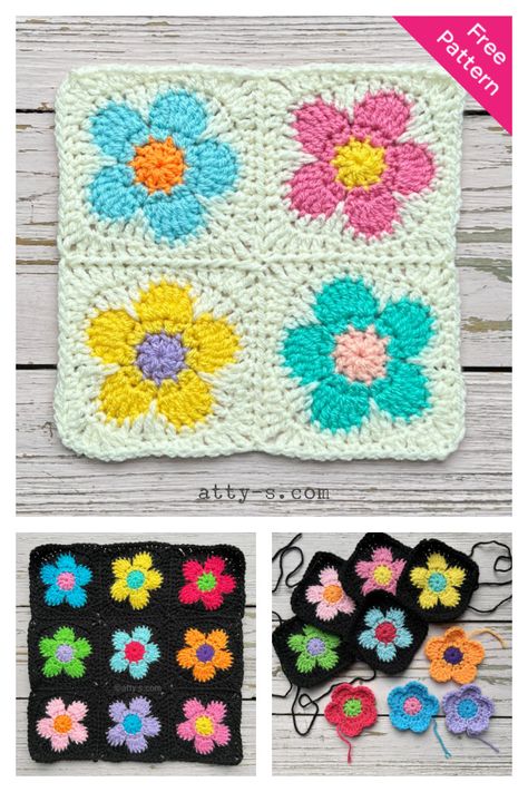 Flower Power Square Free Crochet Pattern Flower Granny Squares, Flower Granny Square Pattern, Crochet Flower Granny Square, Crochet Flower Granny Square Pattern, Granny Square Ideas, Granny Square Pattern Free, Crochet Flower Squares, Granny Squares Crochet, Flower Granny Square