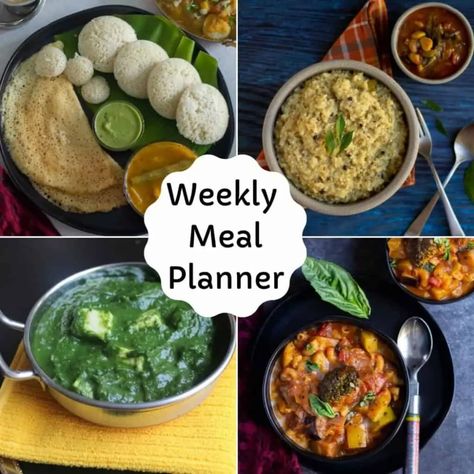 Weekly Meal Plan Indian Vegetarian, Meal Planning Indian Food, Meal Plan Indian, Vegetarian Menu Planning, Weekly Dinner Menu, Meal Planning Menus, Weekly Dinner, Vegetarian Meal Plan, Vegetarian Meal Prep