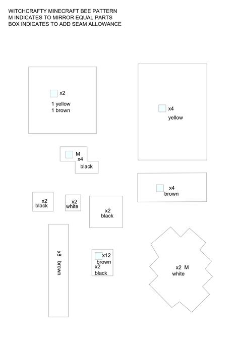 These patterns are very rough and are being compiled into pdfs! Please bear with me as it takes me 8 hours to compile each pattern into a professional pdf guide file, sorry about the wait! Patterns that can be considered fan art are for personal use only, I am still in the process of release original designs that are free to use commercially! If you need any help or have any suggestions of what you want me to make, make sure to let me know Bee Plushie Pattern, Minecraft Bee Plush, Bee Plush Pattern, Minecraft Patterns, Minecraft Bee, Bee Template, Minecraft Pattern, Plushies Diy, Bee Plush