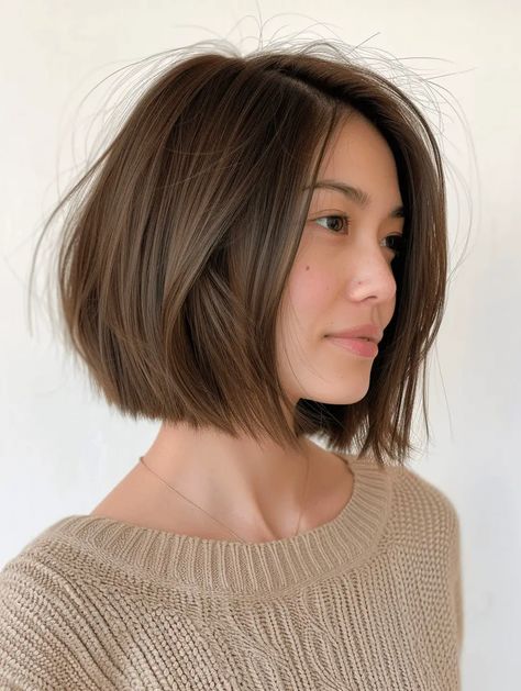 Chin Length Bob Straight Hair, Italian Bob Haircut Straight Hair, French Bob No Bangs, Neck Length Bob, Jaw Length Bob, Layered Bob Cut, Italian Bob Haircut, Layer Bob, Bobbed Hairstyles