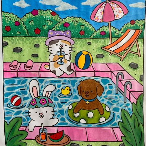 🖼️My first buddy color challenge it was with @bunnnylili 🌼 📒This adorable page is from "Fuzzy friends" by Viví Tinta 🐾We absolutely love this coloring book! 🎨Mine is first, swipe to see @bunnnylili art. She did an incredible job. 🥕🐰 🍄Go follow her on tik tok https://www.tiktok.com/@bunnnylili?_t=8oVtzsvt6TF&_r=1 🫶Thank you for doing this buddy color with me. 🥰♥️✨ 🖍️Markers: Ohuhu @ohuhuart . . . . . 🏷️Tags: #fuzzyfriends #poolparty #vivitinta #vivitintacoloringbook #fuzzy #fuzzyfriendspage #... Little Fuzzy Coloring Book, Fuzzy Friends Coloring Pages, Fuzzy Hygge Coloring Book Completed, Fuzzy Friends Coloring Book, Fuzzy Hygge Coloring Book Pages, Fuzzy Hygge Coloring Book Ideas, Markers Ohuhu, Bobbi Goods, Bobbie Goods