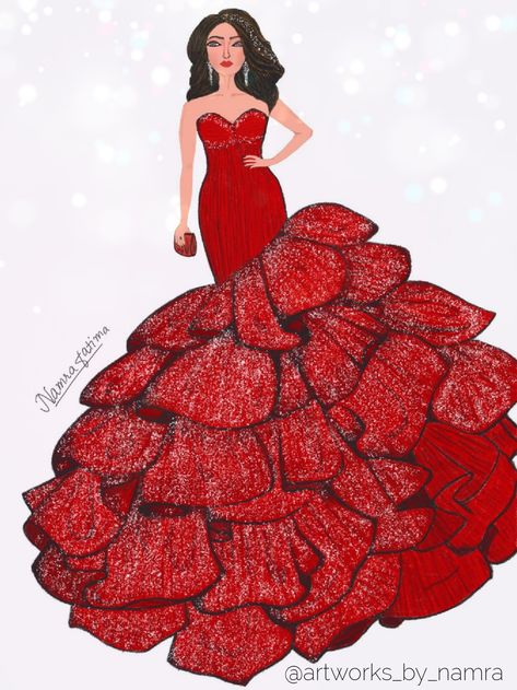 Fashion illustration red gown digital art Fashion Illustration Dresses Gowns, Fashion Illustration Digital, Red Evening Gown, Fashion Model Sketch, Fashion Illustration Tutorial, Fashion Design Books, Fashion Figure Drawing, Gown Fashion, Dress Illustration