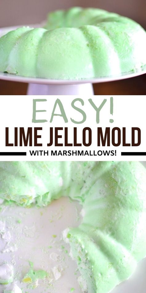 This easy lime jello is fluffy from the addition of Cool Whip, sour cream, and marshmallows! Perfect for a holiday side dish. Lime Jello Desserts Cool Whip, Jello With Sour Cream Recipe, Jello Salad For Easter, Tupperware Jello Mold Recipe, Lime Jello Recipes, Green Jello Salad, Jello Deserts, Jello With Cool Whip, Jelly Salad