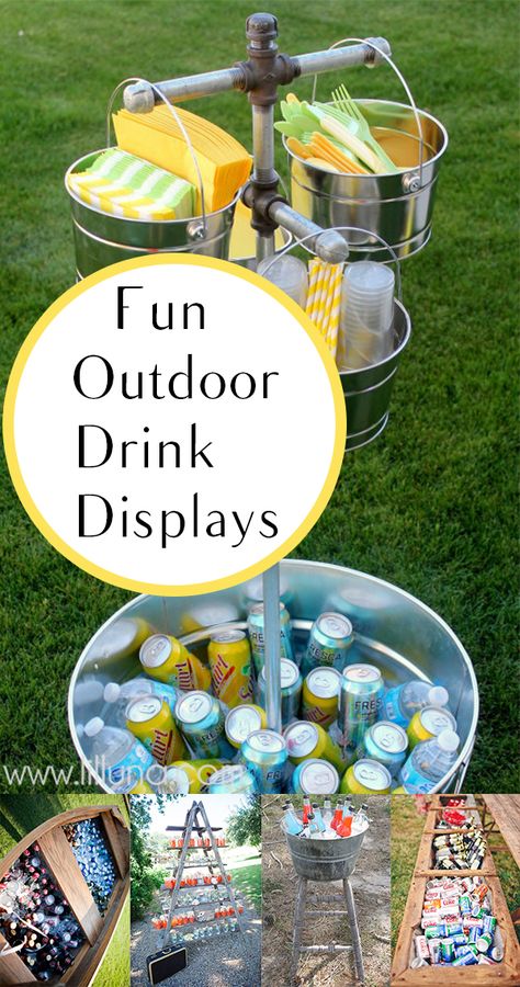 Outdoor Drink Display ideas- fun for outdoor parties or backyard barbecues. Drink Hacks, Summer Party Drink, Drink Display, Summer Hacks, Food Bars, Pork Sliders, Food Bar, Backyard Barbecue, Summer Drink