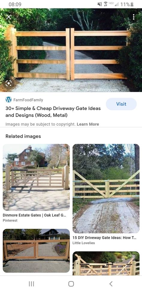 Diy Driveway Gate How To Build, Simple Driveway Gate, Diy Driveway Gate Cheap, Front Yard Fence Ideas Driveway Gate, Fenced Driveway, Driveway Gate Ideas Diy, Diy Gates And Fences, Driveway Fence Ideas Entrance, Front Yard Fence Ideas Curb Appeal