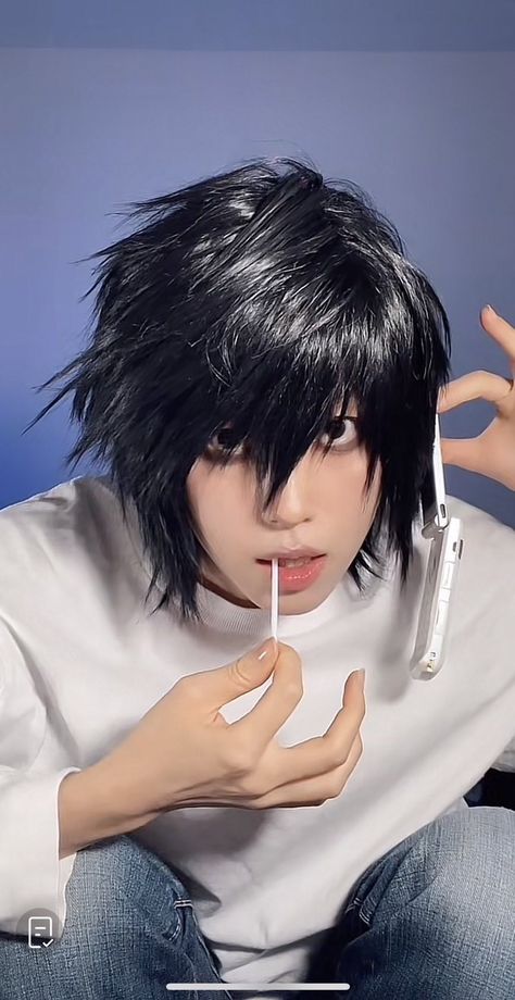 Light And L Cosplay, L Cosplay Female, L Lawliet Live Action, L Live Action, Cosplay Ideas Men, L Lawliet Cosplay, Lawliet Cosplay, Deathnote Cosplay, Light And L