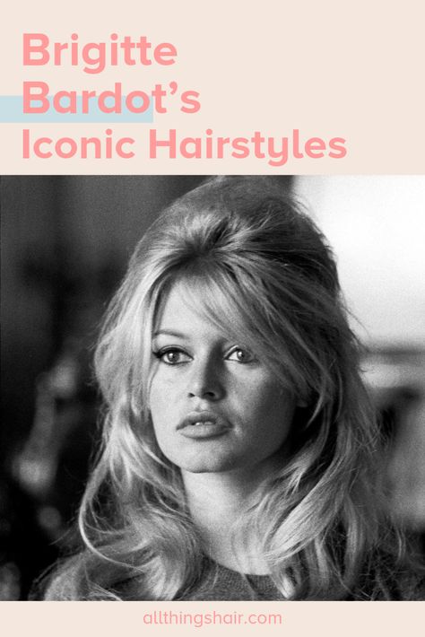 In the 1960s, French actress/singer/model Brigitte Bardot took the world by storm. Whether you’re a loyal #Bardot fan or you’re yet to discover her effortless style, get the low-down on the actress’ historic hair hits, below. #60s #1960s #60shair #60sfashion #60sstyle Brigitte Bardot Hair, 70’s Hair, Bardot Bangs, Bardot Hair, Bridgette Bardot, 1960s Hair, 60s Hair, Bridget Bardot, 70s Hair