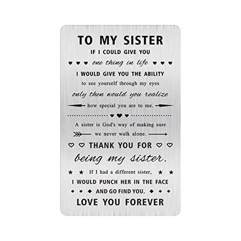 Alotozo Thank You for Being My Sister Gifts, Engraved Wallet Card to My Sister, Christmas Birthday Gift Ideas for Sis Funny Christmas Gifts For Cousins, To My Cousin, Happy Birthday Mother, Best Cousin, Cousin Birthday, Wallet Insert Card, Sister Birthday Card, Cousin Gifts, Engraved Wallet