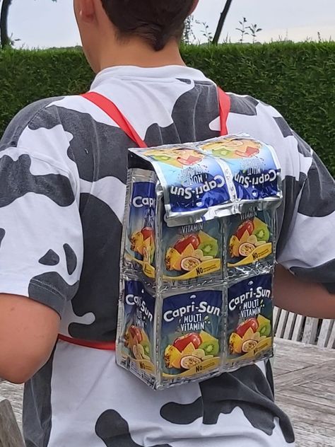 Capri Sun Backpack, Capri Sun Bag, Capri Sun Aesthetic, Caprisun Aesthetic, Chicken Feeder Diy, Fun Crafts For Teens, Unusual Handbags, Sun Crafts, Sun Aesthetic