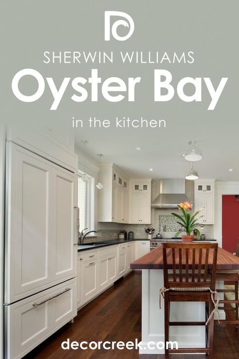 Oyster Bay SW-6206 for the Kitchen by Sherwin Williams Oyster Bay Paint, Sw Oyster Bay, Oyster Bay Sherwin Williams, Paint Your Kitchen Cabinets, Painting Countertops, Beach Room, Comfort Gray, Oyster Bay, Kitchen Cabinet Colors