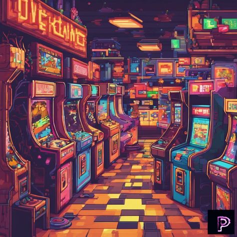 Step into a vibrant retro arcade, where classic games and colorful characters come to life in dynamic pixel art. 🎮✨   What nostalgic adventure will you pixelate today?   #AI #Art #PicassoAIArt #PixelArt #RetroArcade Classic Arcade Games, Arcade Drawing, Pixel Art Arcade, Arcade Illustration, Arcade Pixel Art, Anime Arcade, 90s Arcade, Arcade Art, Aspen Comics