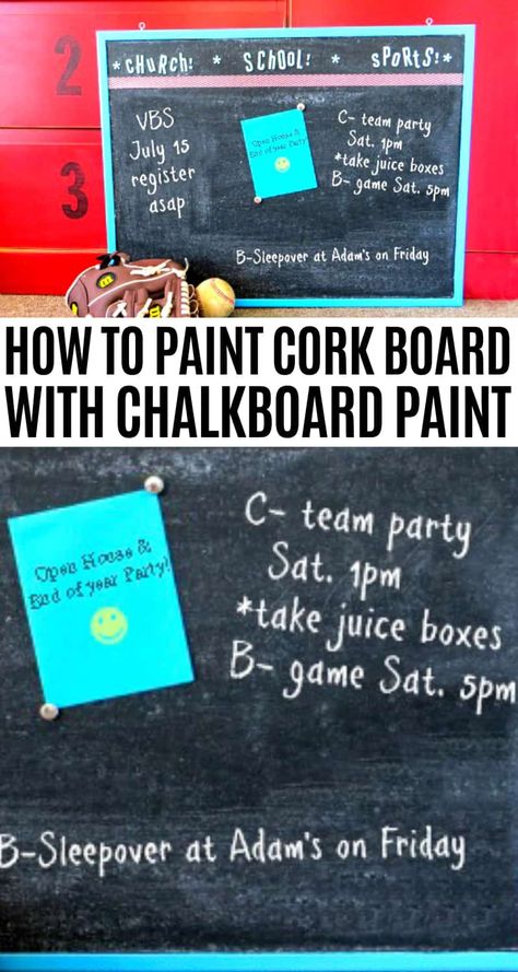 How to paint cork board. Paint corkboard with chalkboard paint for a DIY upcycled bulletin board! Can you paint cork board? Yes! Can you paint cork with chalk paint? Yes! Paint Corkboard Diy, Chalkboard Bulletin Board Ideas, Paint Corkboard, Painted Cork Board Ideas, Painting A Cork Board, Paint Cork Board, Painted Bulletin Board, Painting Corkboard, Painted Cork Board