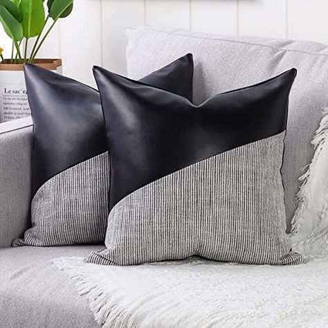 Black Leather Pillow, Luxury Boho, Masculine Decor, Throw Pillows Living Room, Black Throw Pillows, Leather Pillow, Linen Throw Pillow, Leather Cushion, Sofa Couch Bed