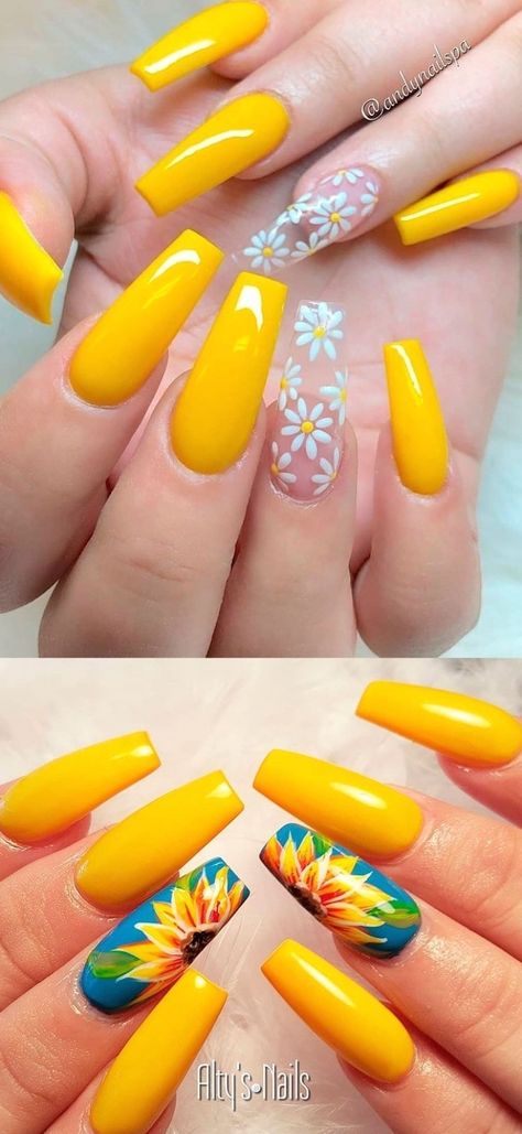 (33) Одноклассники #nailart #nail ideas #coffinnails Dark Yellow Nails, Summer Acrylic Nails Coffin, Yellow Nail Art Designs, Nail Art Designs For Summer, Yellow Nail Art, Yellow Nails Design, Yellow Nail, Sunflower Nails, Cute Nail Ideas