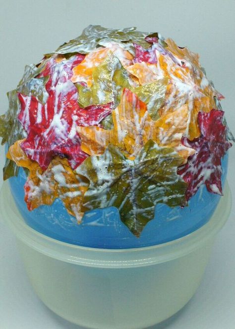 Fall Leaf Bowl, Mini Pine Cones, Autumn Leaves Craft, Decoupage Tutorial, Fall Decor Dollar Tree, Pumpkin Topiary, Leaf Bowl, Plastic Easter Eggs, Felt Leaves