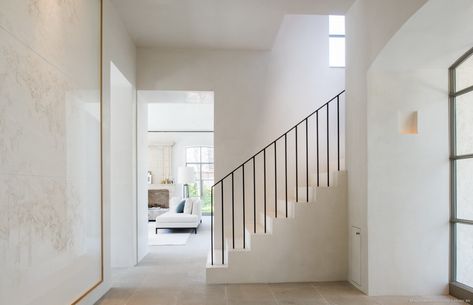 Murphy Mears designed Houston home (Jill Egan interiors) with Belgian minimal style. University House, House Entry, Steel French Doors, Foyer Flooring, University Housing, Country Interiors, Modern French, Modern European, Country Interior