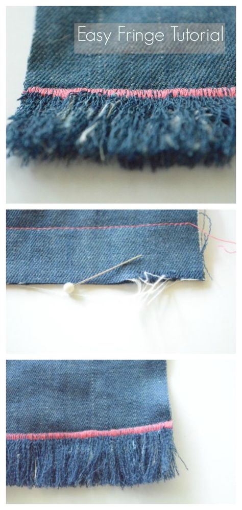 How to make easy fringe tutorial. For more sewing projects, sewing tutorials and sewing patterns visit http://you-made-my-day.com/blog Floor Printable, Modern Sewing Patterns, Free Sewing Patterns, Visual Memory, Diy Vetement, Leftover Fabric, Jeans Diy, Sewing Projects For Beginners, Sewing Skills