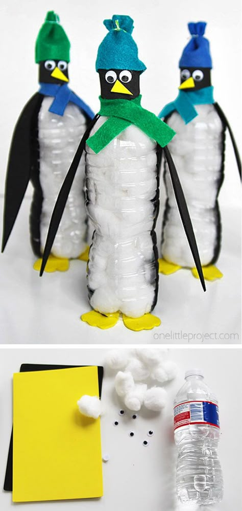 Kids Water Bottle Crafts, Dayhome Activities, Penguin Crafts Preschool, Penguins Project, 2 Liter Bottle, Water Bottle Crafts, Penguin Crafts, Penguin Family, Penguin Craft