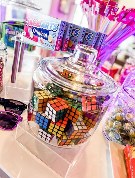 Kara's Party Ideas 40th Birthday Party 80’s Style | Kara's Party Ideas 80s Party Foods, 40th Party Decorations, Cool Candy, Birthday Party Candy Bar, Marquee Numbers, 80s Party Decorations, 80s Birthday Parties, 90s Theme Party, Candy Bar Birthday