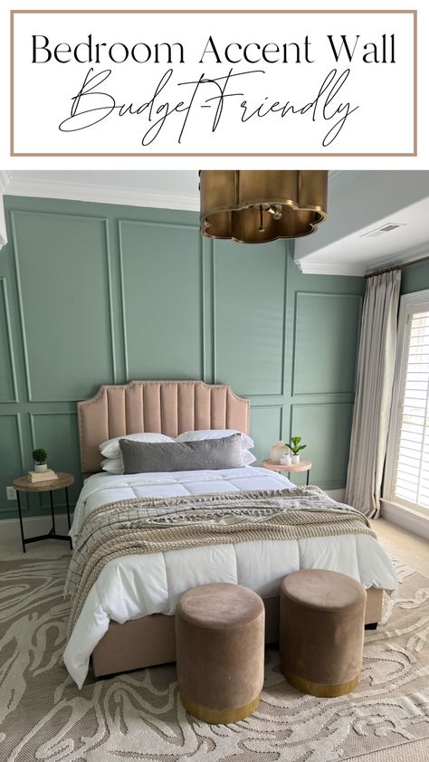 Master With Accent Wall, Boho Bedroom Accent Wall Ideas, Easy Accent Wall Ideas Bedroom, Guest Bedroom Accent Wall, Feminine Bedroom Ideas, Wood Walls Bedroom, House Rehab, Bedroom Accent Wall, Paint Decor