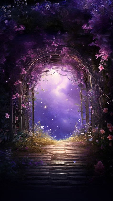 Magical Purple Aesthetic, Purple Fantasy Background, Magical Hallway, Fantasy Background Magic Scenery, Portal Aesthetic, Gothic Landscape, Fantasy Backgrounds, Magic Background, Magic Portal