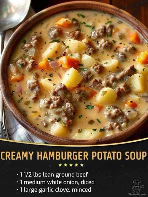 Creamy Hamburger Potato Soup, Potato Hamburger Soup, Hamburger Potato Soup, Crockpot Ideas, Soup Ingredients, Hamburger Soup, Healthy Slow Cooker, Slow Cooker Recipes Healthy, Easy Slow Cooker Recipes