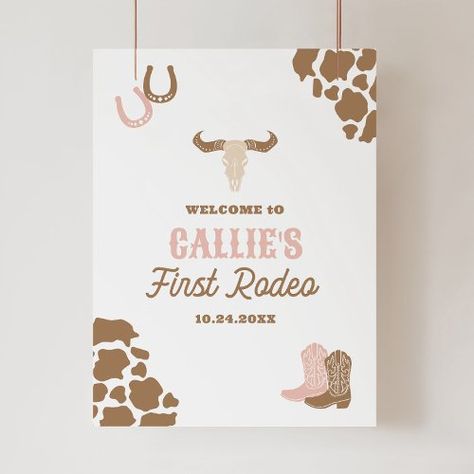 $57.45 | First Rodeo Cowgirl Birthday Welcome Sign #first rodeo, cowgirl birthday, western birthday, girl birthday party, cow print, wild west birthday, rodeo birthday, 1st birthday, blush pink, welcome sign My First Rodeo Birthday, First Rodeo Birthday, Wild West Birthday, Rodeo Birthday Parties, My First Rodeo, Boy Sign, Western Birthday, Rodeo Birthday, Cowgirl Birthday Party