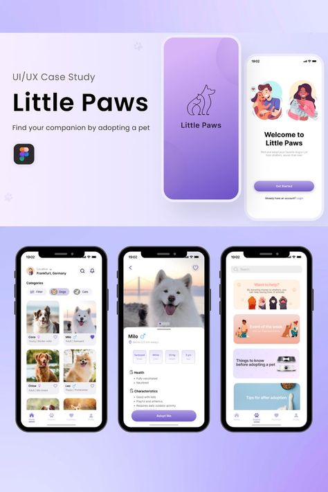 UI/UX Design Pet Adoption App, project portfolio Pet Apps Design, Pet Adoption App Design, Pet App Ui Design, Categories Ui Design, Pet App Design, Home Page Ui Design Mobile App, App Ui Design Inspiration, Ui Ux Designer Portfolio, Ui Ux Design App