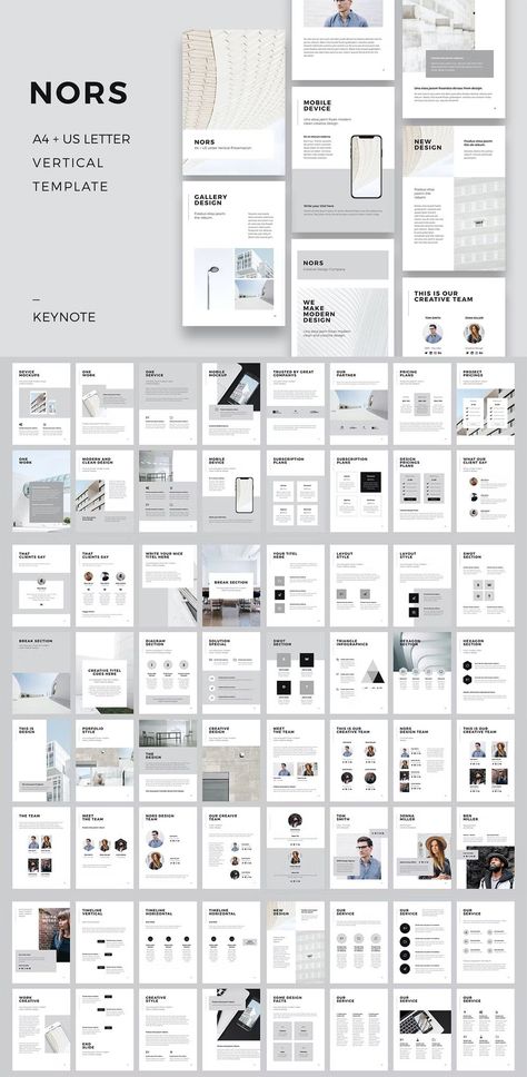 A clean and modern keynote template with a vertical layout that's perfect for presentations that will be printed on A4 or US Letter paper. The template includes a variety of slide layouts, master slides, and color themes to help you create a professional and visually appealing Vertical Presentation Design, Portfolio Layout Template, Digital Presentation, Black Branding, Startup Presentation, Indesign Brochure Templates, Indesign Layout, Catalogue Layout, Interior Design Template