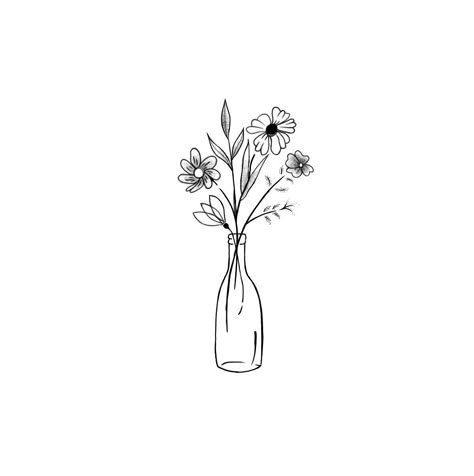 Birth Flower Tattoos In Vase, Small Flower Vase Tattoo, Flowers In Vase Line Drawing, Vase With Flowers Tattoo Simple, Daisy In Vase Tattoo, Flower In A Jar Drawing, Flower Vase Line Art, Line Work Flower Bouquet Tattoo, Flowers In Vase Tattoo Simple