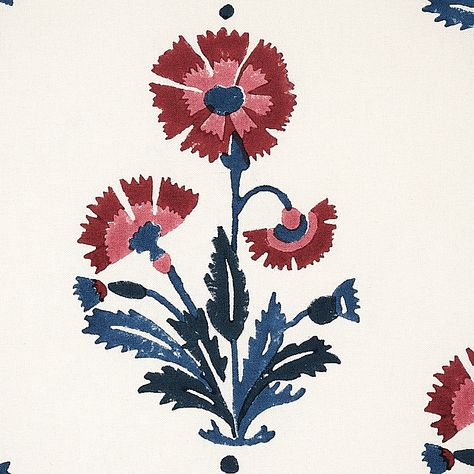 Dianthus Hand Block Print - Indigo & Iron Fabric | Schumacher Block Print Wallpaper, Mural Stencil, Flame Test, Aqua Wallpaper, Navy Wallpaper, Schumacher Fabric, Block Print Fabric, Indian Prints, Indian Block Print