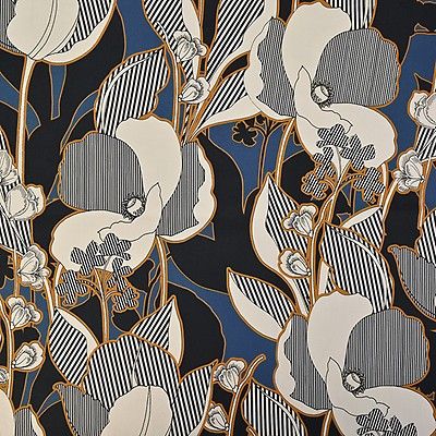 Mood Exclusive Fleurs de Nuit Navy and Mustard Stretch Cotton Sateen Mood Designer Fabrics, Night Flowers, Free Sewing Pattern, Textile Pattern Design, Mood Fabrics, Flower Art Images, High Fantasy, Fabric Online, Pantone Color