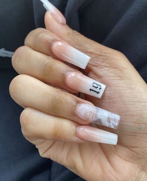 Acrylic Nails Number Design, Nagel Inspo Ballerina, Numbers On Nails, Nails With Numbers, Nails Inspo Ballerina, Luv Nails, Acrylic Nails Nude, Tapered Square Nails, Aesthetic Nails