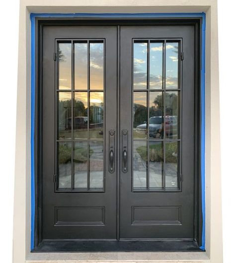 PS2028 - Abby Iron Doors Steel Double Door Design, Double Iron Doors, River Decor, Steel Double Doors, House Main Door, Home Gate Design, Metal Front Door, Steel Entry Doors, Modern Doors