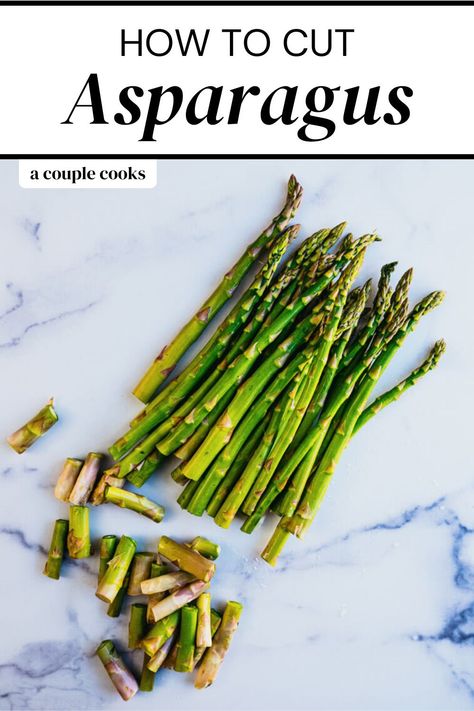 Here's how to cut asparagus: trim off the ends where the stalk turns from white to green! Follow this easy method. | asparagus recipes | side dishes | spring recipes | #howtocutasparagus #asparagus #howtotrimasparagus How To Cut Asparagus, Boil Asparagus, Recipes Side Dishes, Cold Dip Recipes, Vegetarian Thanksgiving Recipes, Winter Salad Recipes, A Couple Cooks, Recipe Hacks, Knife Skills