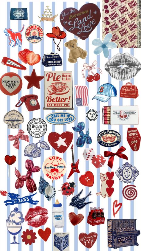 kinda fourth of july inspo 🇺��🇸 Fourth Of July Aesthetic, July Forth, 4th Of July Stickers, Dum Dums, Blue Collage, July Calendar, Calendar Art, Iphone Stickers, Vintage Poster Art