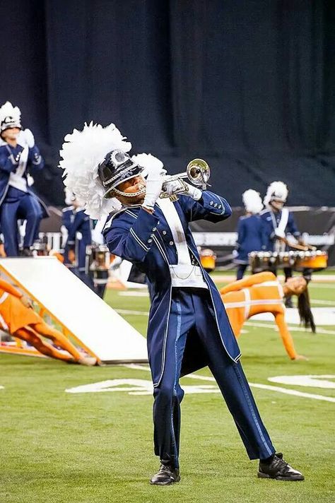 2014 Bluecoats. The Blue Way is the only way ;D BLOO! Blue Marching Band Uniform, Phantom Regiment, Majorette Costumes, Color Guard Uniforms, Marching Band Memes, Marching Band Uniforms, Marching Bands, Drum Corps International, Band Uniforms