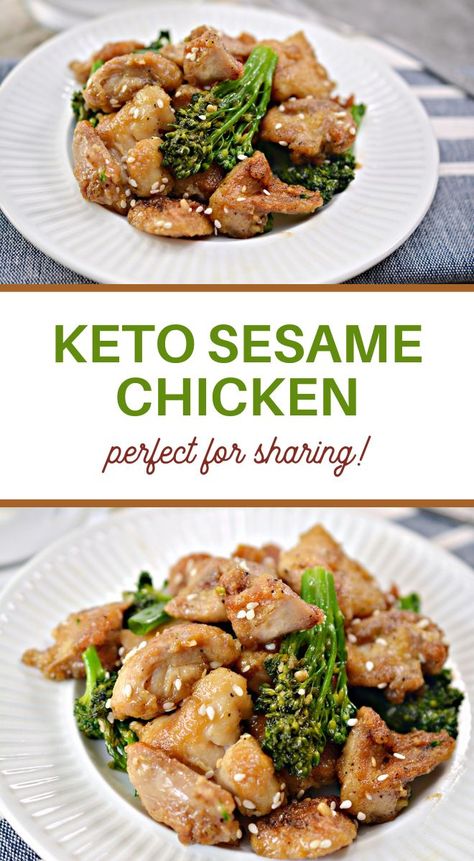 Kick-off dinner with this Keto Sesame Chicken Recipe! It's low-carb, delicious, and simple to make. Fun and simple dinner! Keto Sesame Chicken Recipe, Keto Chicken Chinese Recipes, Low Carb Sesame Chicken, Keto Chinese Recipes, Keto Sesame Chicken, Airfryer Keto, Asian Keto, Keto Chinese Food, Keto Chinese