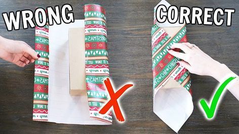 The 'diagonal wrapping method' (right) promises to quickly and painlessly make wrapping easier - and it turns the conventional wrapping method (left) on its head Gift Wrapping Hacks, Wrapping Christmas Presents, Wrapping Hacks, Gift Wrapping Techniques, How To Wrap, Creative Gift Wrapping, Present Wrapping, Diy Gift Wrapping, Cadeau Photo