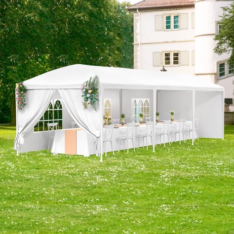 █ 【 MULTIPLE USAGE 】 The party tent is perfect for wedding, party, meeting, camping and so on. And you can used the wedding tent for backyard barbecue with your friends, or the canopy tent is the best choice for your birthday party as well. █ 【 BIG SIZE 】 The party tent size is 10 x 30 x 8.5ft (LxWxH) ;made with 5 sides walls with window provide the canopy tent more shade. The wedding tent can hold up to an estimated 50 people for dining or party. Patio Tents, Tent Canopy, Tent Set Up, Big Tents, Sweet 16 Birthday Party, Wedding Tent, 65th Birthday, Wedding Outdoor, Backyard Barbecue