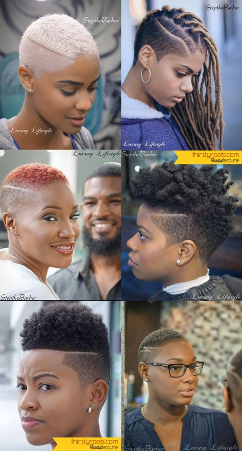 Short Fade Haircuts for Black Women by Step the Barber in Atlanta. Step The Barber, Hair Styles For Black Women, American Girl Hairstyles, Styles For Black Women, Short Fade Haircut, Shaved Side, Short Natural Haircuts, Haircuts For Black Women, Tapered Natural Hair