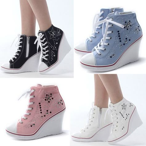 High heels wedge sneakers High Heel Sneakers Outfit, Wedged Sneakers, High Heel Tennis Shoes, Wedge Heel Sneakers, Historical Shoes, Creative Shoes, High Heel Sneakers, Shoes Outfit Fashion, Girly Shoes