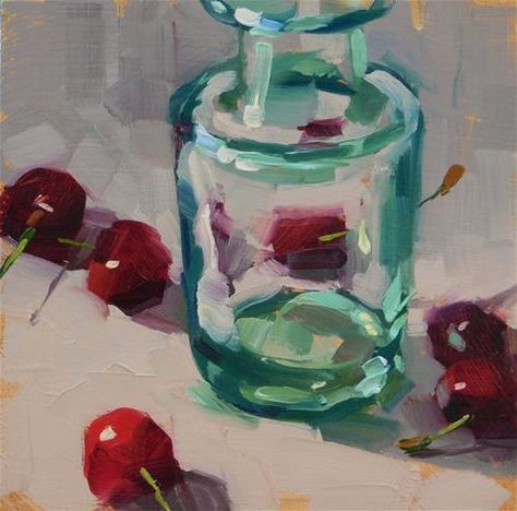 Karen Werner Gallery of Original Fine Art Nature Paintings On Canvas, Cherries Painting, Food Painting, Life Paintings, Women Artists, Brush Painting, Fruit Painting, Paintings On Canvas, Daily Painting