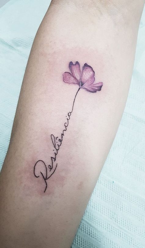 Sweet Pea Tattoo With Name, Resilience Tattoo Ideas Symbols, Pink Flower Tattoos, Resilience Tattoo, Name Flower Tattoo, Cute Simple Tattoos, Forearm Tattoo Women, Floral Tattoo Design, Back Tattoo Women