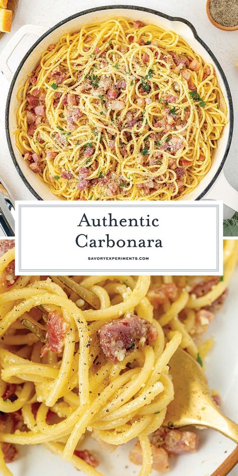 Authentic Carbonara is an easy Italian pasta recipe using eggs, cheese and bacon. This is an easy carbonara recipe for any home cook! Carbonara Recipe Authentic, Authentic Carbonara, Easy Carbonara, Carbonara Recept, Easy Italian Pasta, Italian Pasta Recipe, Easy Carbonara Recipe, Bacon Carbonara, Italian Chicken Pasta