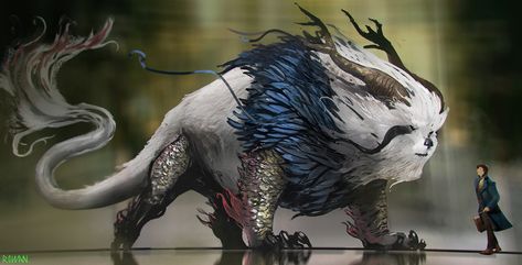 Fantastic Beast 2 : Crime of Grindelwald - Zouwu Concept art Mythical Pets, Fantasy Pets, Fantastic Beasts Creatures, Fantastic Beasts 2, Strange Beasts, Fantastic Beast, Beast Creature, Fantasy Beasts, Alien Concept Art